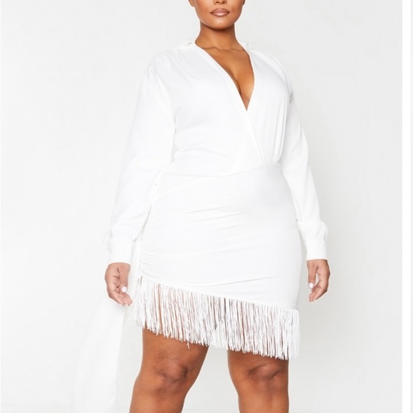 knee length dresses for ladies Fashion White Floral Lace Puffy Ruffle Tassel Dress with Long Sleeve main image 1